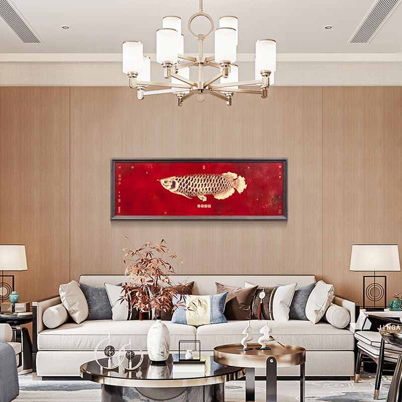 极速客厅装饰画大厅横幅挂画沙发背E景墙壁画高端艺术实木框新中