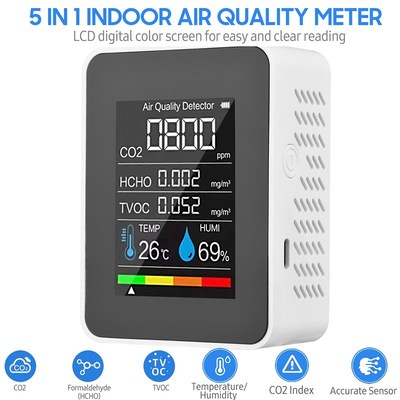 极速CO2 Meter 5in1 Formaldehyde HCHO TVOKC Tester Co2 Sensor