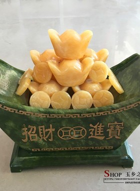 极速天然南玉招财进n宝聚宝盆摆件绿色聚宝盆吸收八方财气家居风