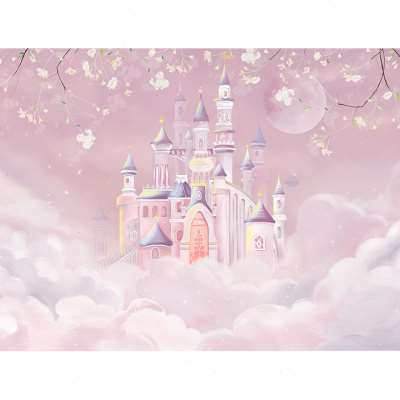 极速儿童房壁纸女孩粉色城堡壁x画卧室壁布墙布背景墙壁纸2022新