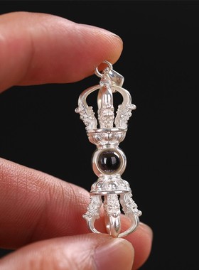 极速博福纯银g经文五股金刚降魔杵吊坠随身符男女挂件情侣配饰个