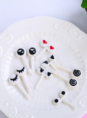 极速6/10pcs/pack Cute Eyes Fxruit Fork Plastic Fruit Pick Ki