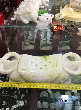 极速天然岫玉牛头枕头摆件家居玄关客厅酒柜卧室S办公室工艺品礼