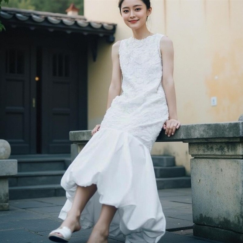 速发晨袍新娘订婚领证登记白色连衣裙日常可穿轻礼服法式高端轻奢