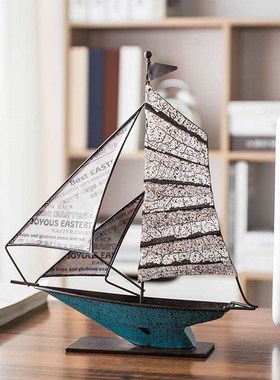 极速美式复古铁艺帆船模型摆件一帆风顺家居客P厅玄关电视柜酒柜