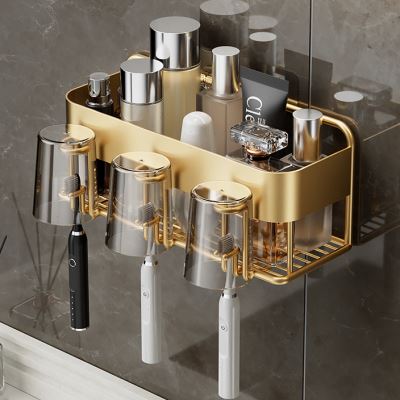 极速轻奢浴室洗漱台牙刷置物架免打孔壁挂牙膏R牙刷架子收纳套装