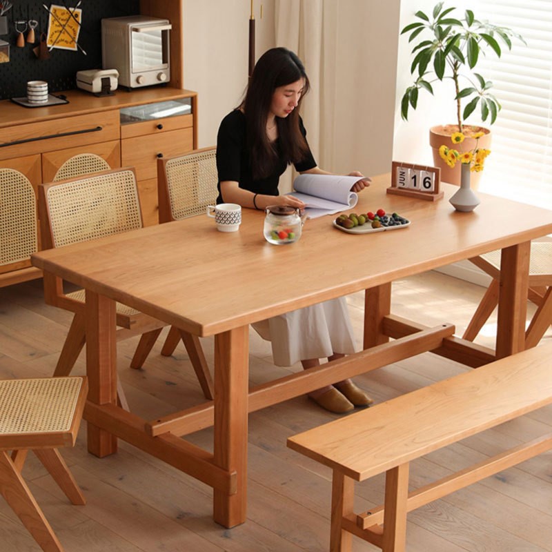 北美黑胡桃木餐桌 樱桃木饭桌小户型日式简约家用长桌 工作台大板