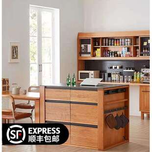 北欧实木吧台桌餐厅一体餐边柜储物柜多人饭桌茶水柜厨房中岛台