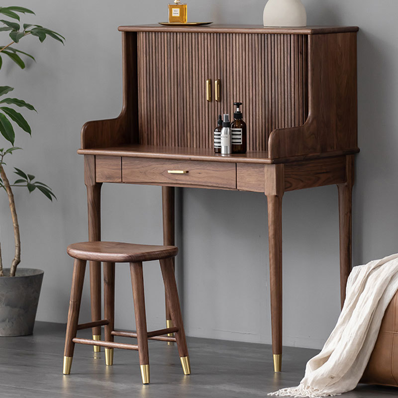 北美黑胡桃木梳妆台卧室现代简约式轻奢全实木化妆桌小户型化妆台