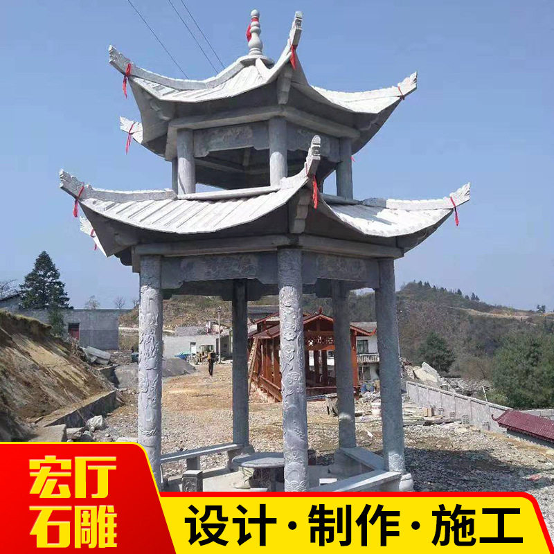 嘉祥石雕凉亭六角凉亭青石花岗岩石雕凉亭公园广场休息亭