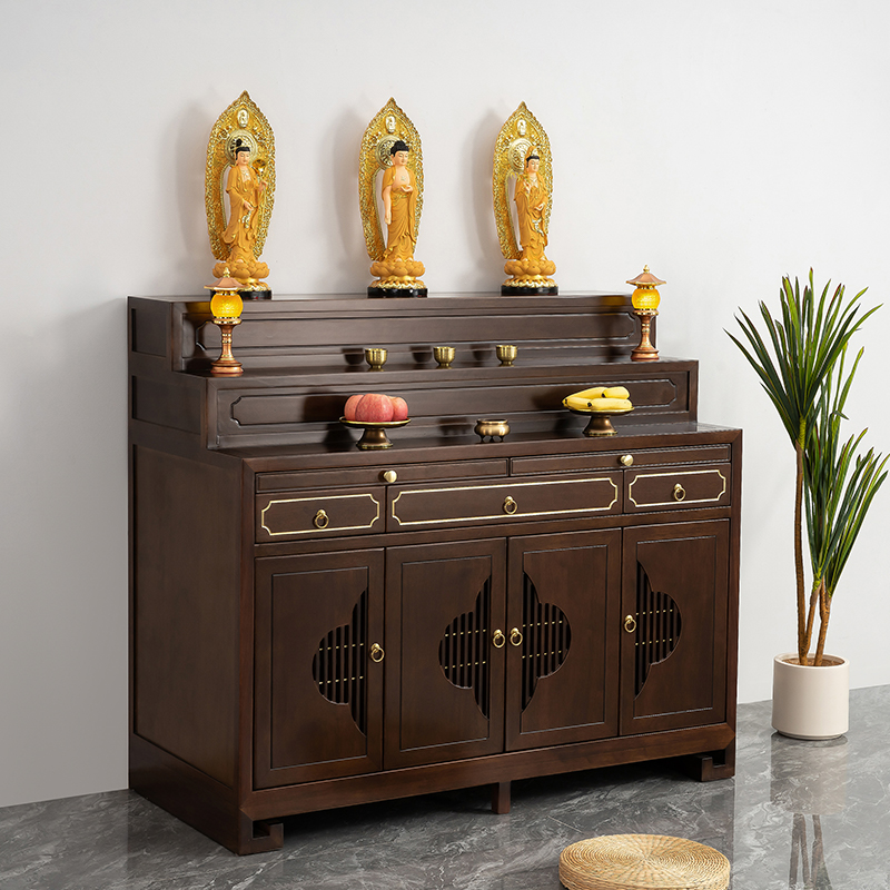 速发供桌香案柜用中式实木菩萨关公仙家带式子藏家三层轻奢神佛台