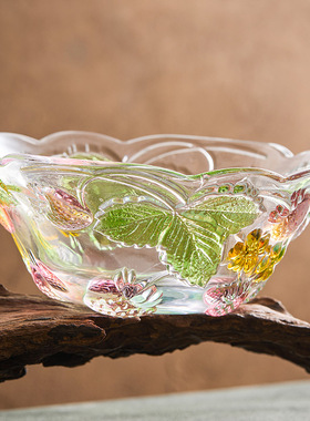 速发优格浮雕花瓣玻璃碗餐奶碗家用颜高温水果沙拉碗大碗高耐值早