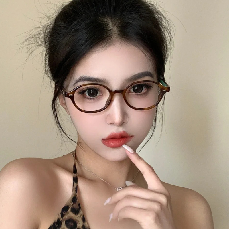 速发可椭圆小框素颜色呆子豹纹框近视框配度数书镜架