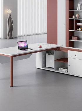 速发老板桌理公桌子组办办公室桌椅经合大班台简约红色时尚主管桌