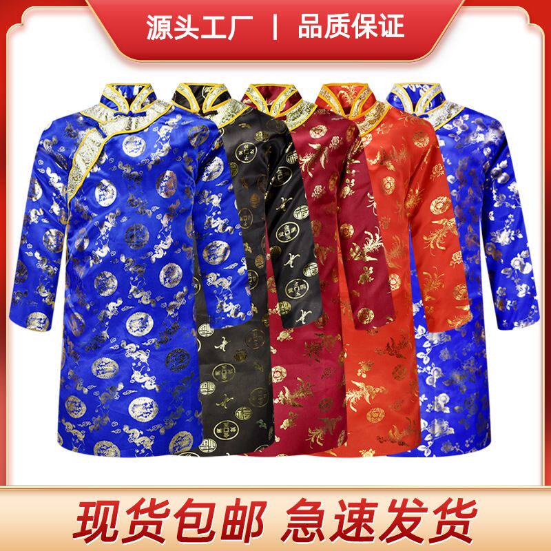 速发寿衣厂家殡葬用品大长袍绸旗袍丝子烫袍男款寿衣单长金子