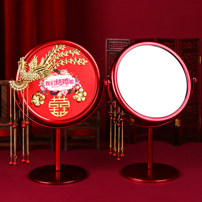 速发结婚陪嫁镜子嫁对梳子套方红色喜镜新娘装出一化妆婚礼用品大