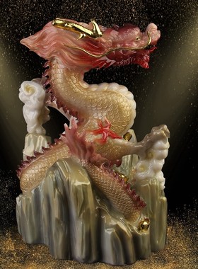 速发汉白玉十二生肖龙青龙白龙金龙黑龙饰龙装像龙王龙型神红摆设