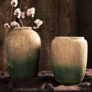 速发七器复古陶罐干花插花陶瓷小花花绿萝水培多肉花盆瓶茉台装 饰