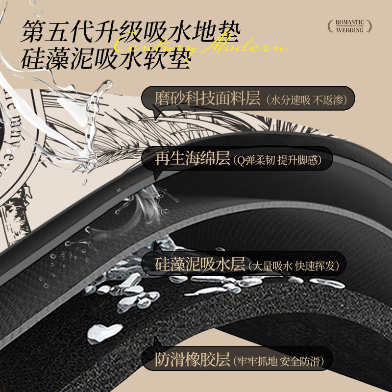 速发美式半圆形粉色芍药浴室地垫硅藻泥吸水垫卫生间防滑脚垫厕所