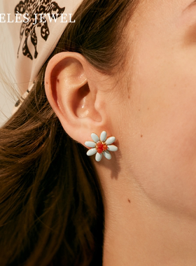 新款花朵耳环小雏菊太阳花蓝色耳钉轻奢小众高级感耳饰生日礼物
