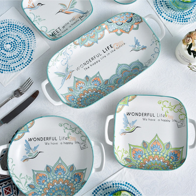 创意网红曼陀罗陶瓷餐具套装家用釉下彩米饭碗具菜盘子ins风宿舍