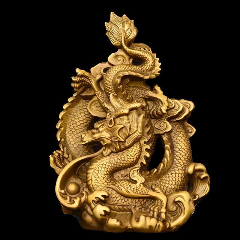 速发铜龙摆件纯铜祥龙盘龙青龙飞龙金龙家居桌面装饰大号戏珠龙生