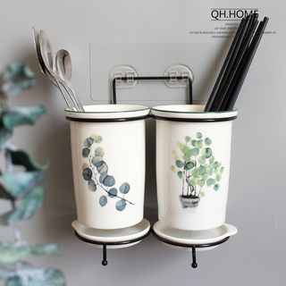 可挂墙陶瓷筷子筒创意沥水家用筷子桶筷子盒收纳架筷笼台式