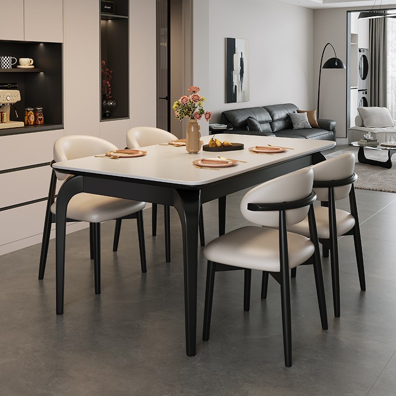 实木岩板餐桌椅组k合2025新款家用小户型吃饭桌现代简约长方形实