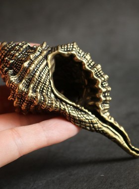 复古实心纯黄铜办公桌面车载小摆件海螺古铜随身工艺品手把玩件