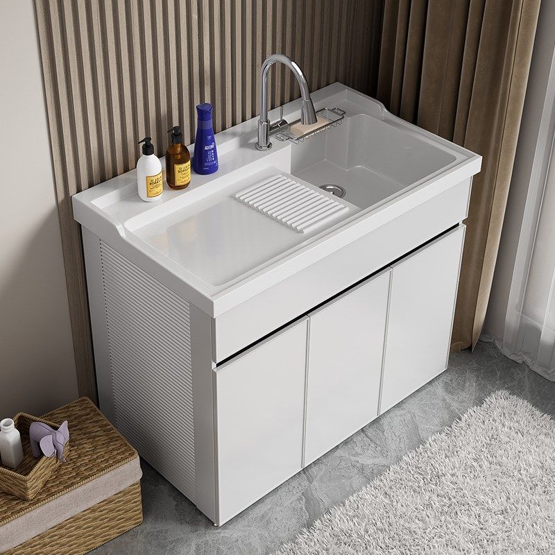 定制阳台太空铝洗衣柜带搓板浴室柜组合洗衣池洗手台盆一体柜落地