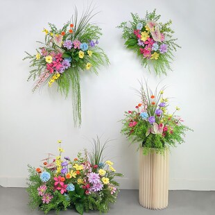 新款婚庆地排花假花千代兰森系婚礼布置高端美陈订婚装饰仿真花艺