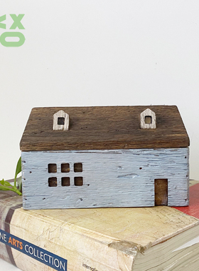 YBOX复古木制房屋可爱收纳盒儿童房样品房桌面办公室怀旧小摆件