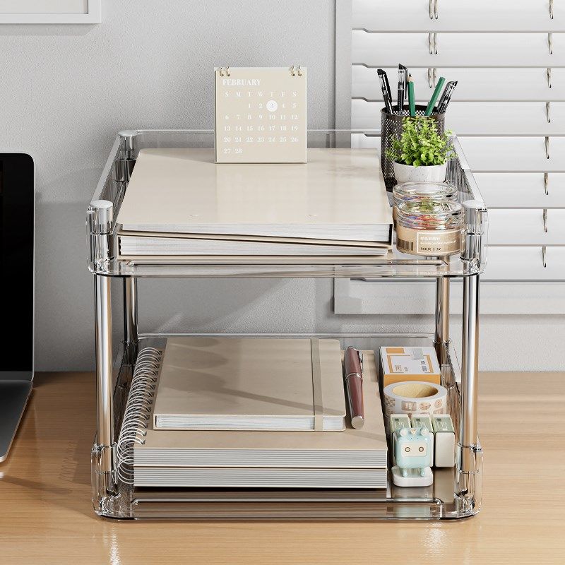 文件收纳架办公室桌面资料收纳盒双层高透明整理桌上档案置物架子,收纳整理,桌面收纳盒,淘宝优惠券,粉丝福利购,淘宝优惠卷