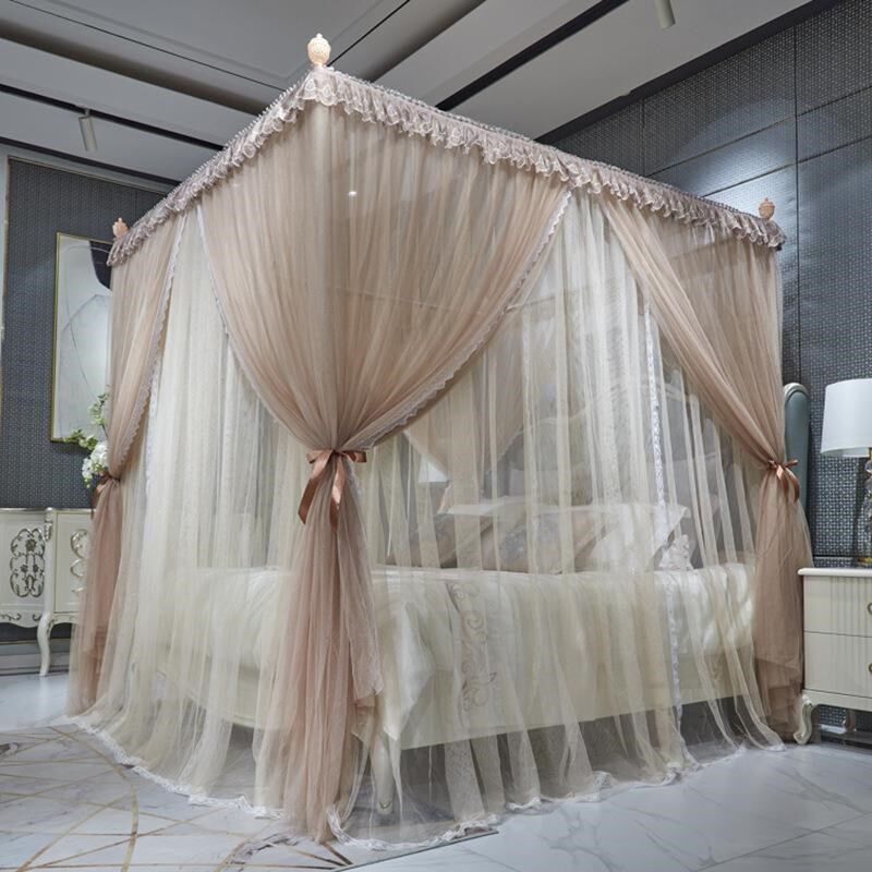 2024新款双层宫廷蚊帐三开门落地款公主风加粗不锈钢支架方顶家用,床上用品,蚊帐,淘宝优惠券,粉丝福利购,淘宝优惠卷