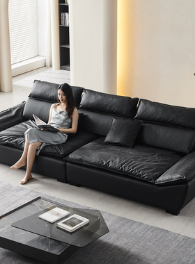 baxter大帆船直排黑色皮沙发意式极简高靠背超深坐宽真皮沙发客厅