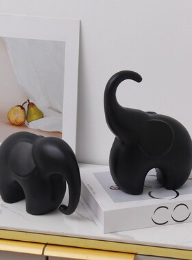 黑白大象摆件轻奢高档家居电视柜酒柜装饰工艺品客厅办公室高级感