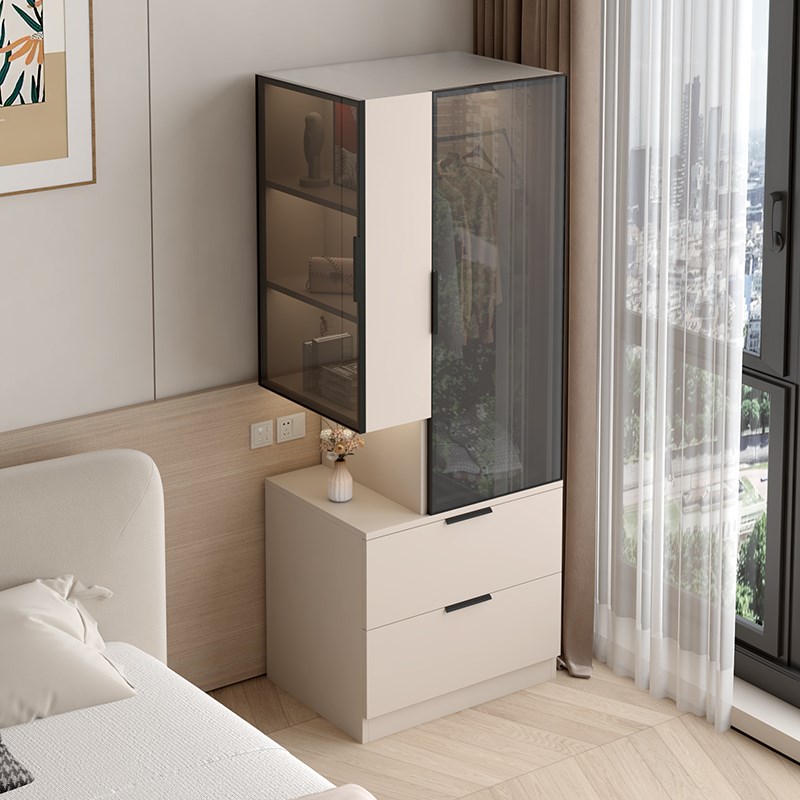 实木床边衣柜一体收纳储物柜家用C卧室转角小户型简易单人窄柜衣