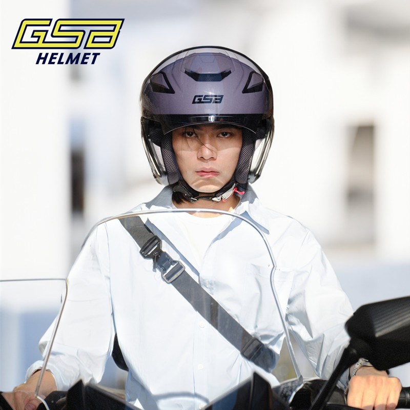 gsb碳纤维半盔男双镜片4分之3超轻复古机车女M四季通用新款278头