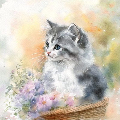 宠物彩铅素描水彩画猫咪狗狗
