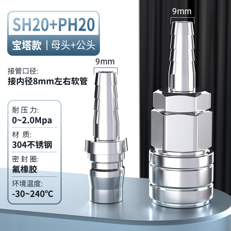 304不锈钢c式自锁气管快速接头快插气泵空压机配件气动公母头耐压