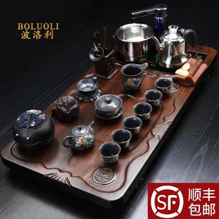 家用整套全自动一体功夫泡茶台高端 整块黑檀实木茶盘功夫茶具套装