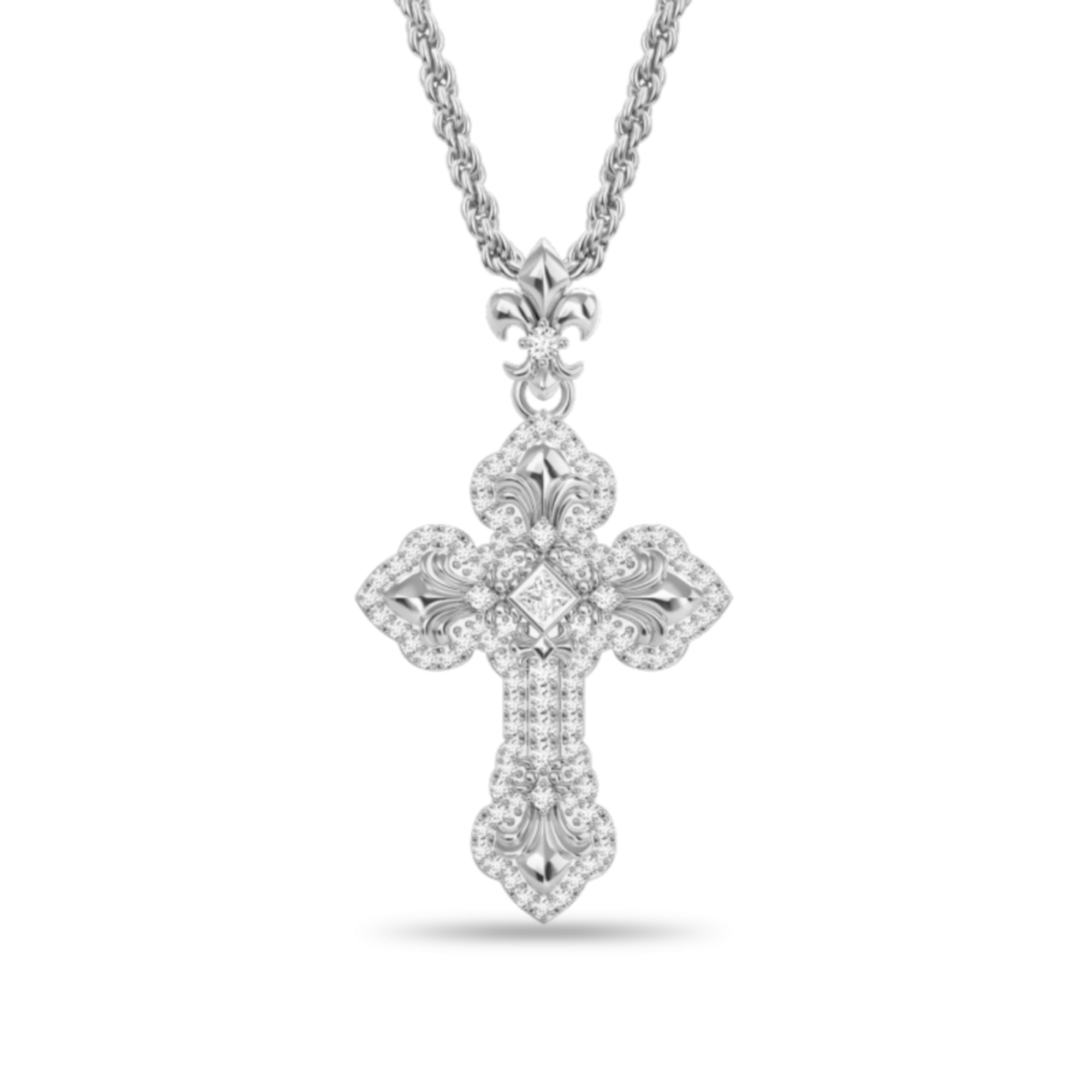 APORRO 32mm鸢尾花满围镶满钻小众设计感十字架吊坠项链 情侣送礼