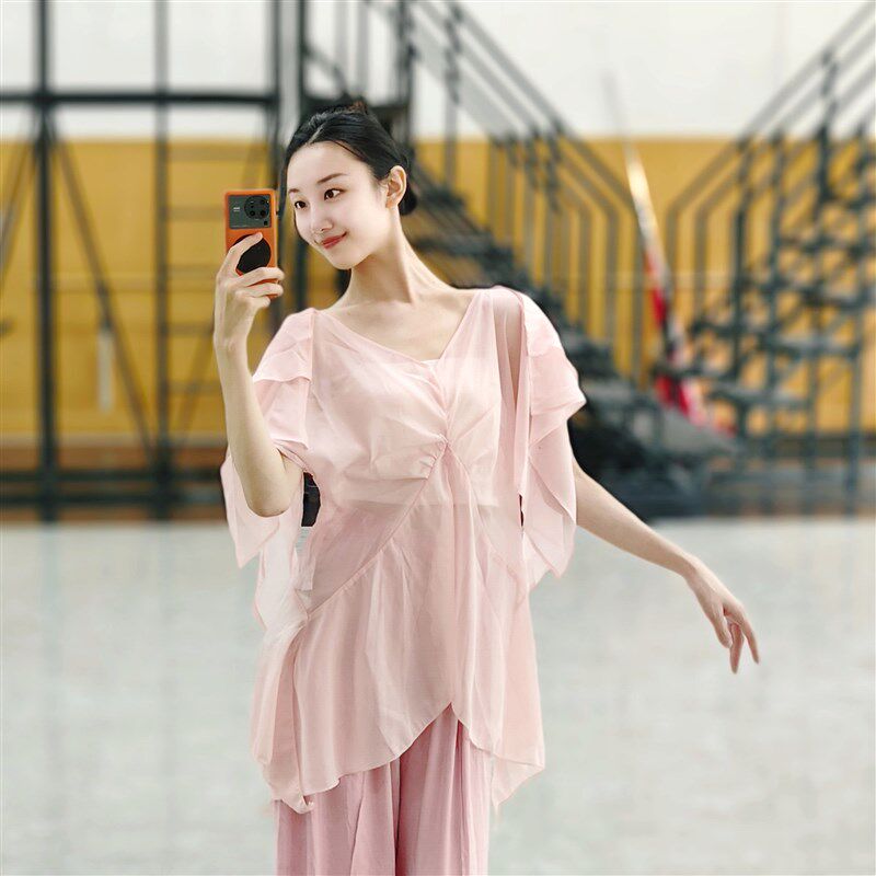 速发古典舞中服飘逸纱衣蹈长款练功服披肩衫开中国风古风演出服