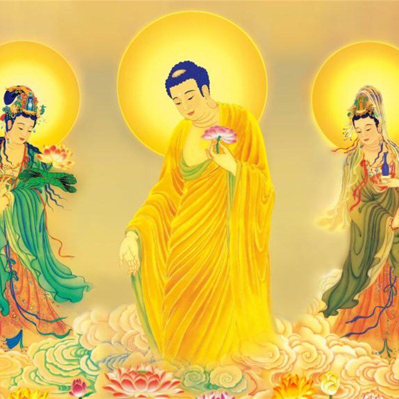 速发大小款西方三圣阿弥陀佛观音大势贴菩萨佛像挂像至画可带木框