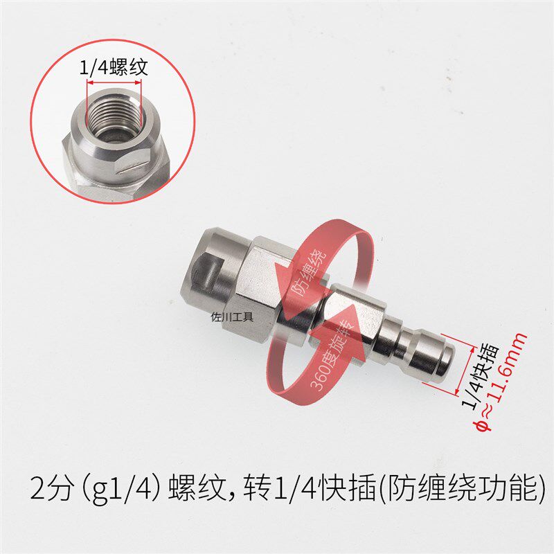 速发高压水枪加长杆防缠绕度改装配件丝转枪尾接头内分2旋G1/4快