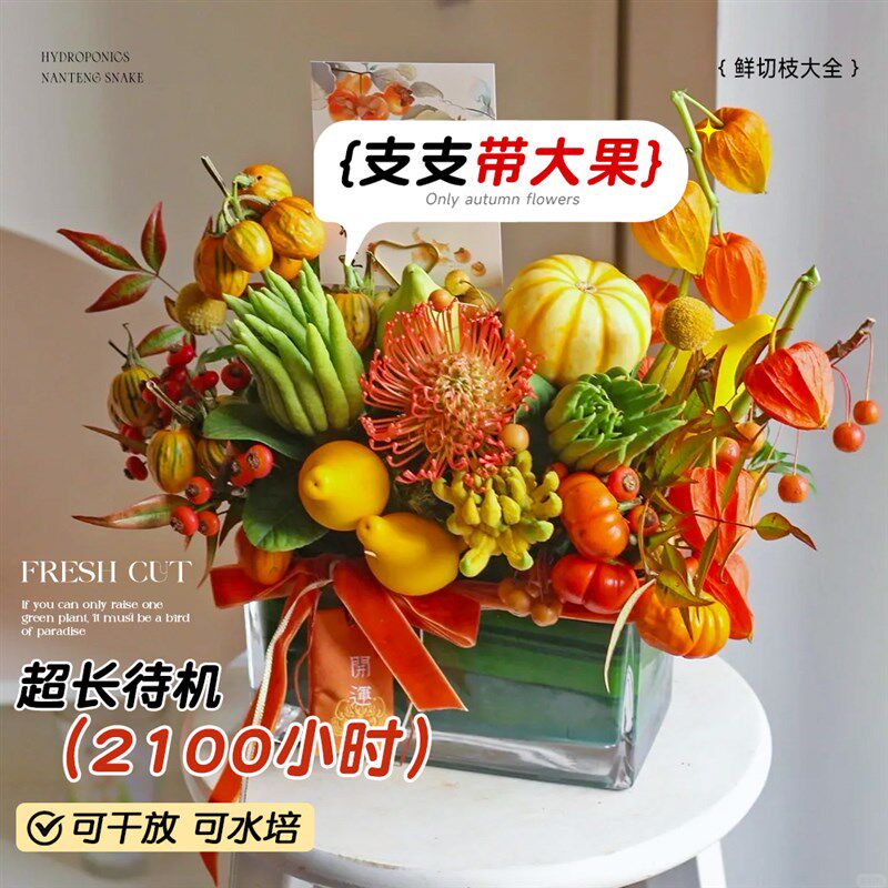 速发云南基地直发家用水养切枝插花束小南瓜五代果佛手柑超长花期