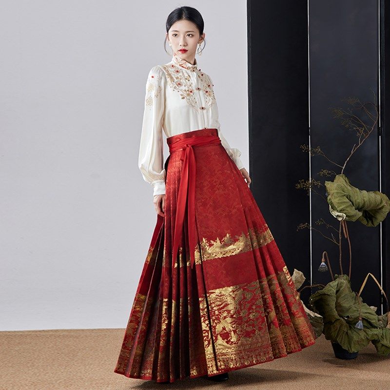 速发红色织金马面裙订婚新中娘敬酒服新式套门服结婚汉服婚服回装