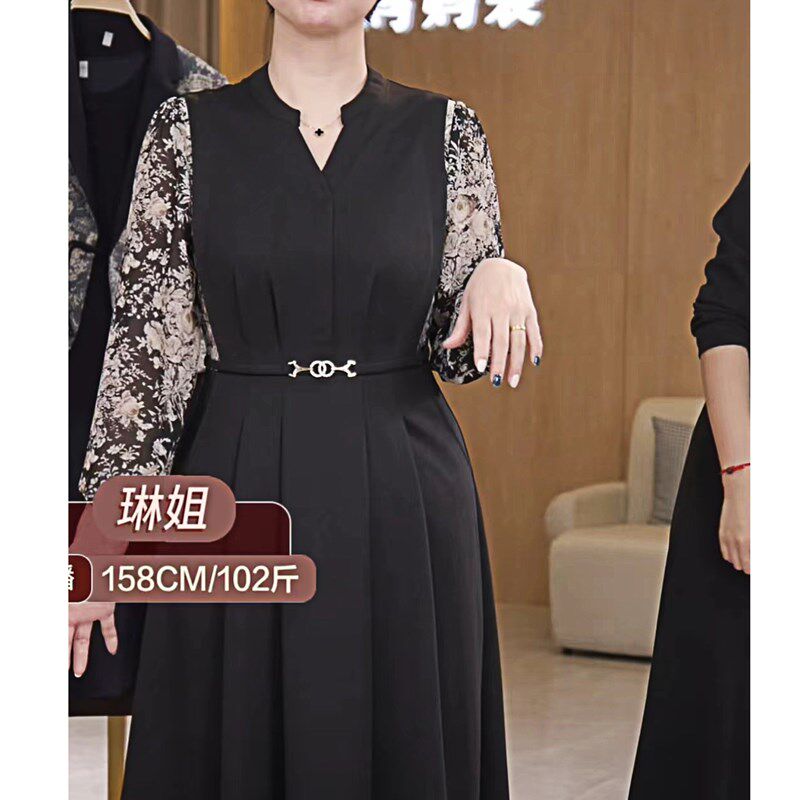 速发洋气长妈中长款长袖连2裙中年子气质秋装妈裙衣C0