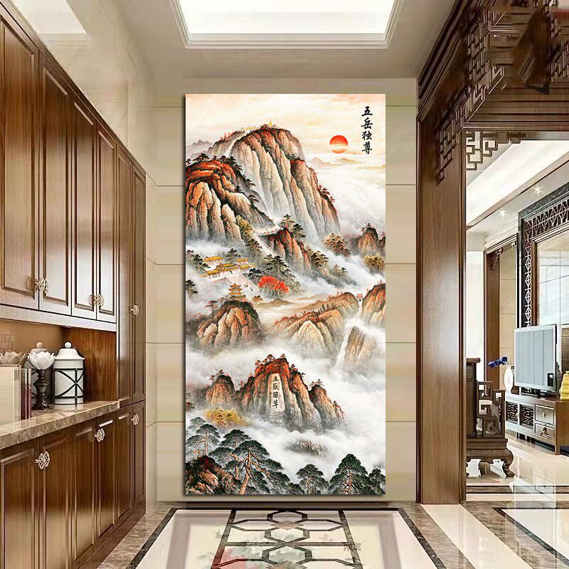 速发日出水岳无尊国画有山独五靠山图镇宅旺业玄关走廊壁画装饰画