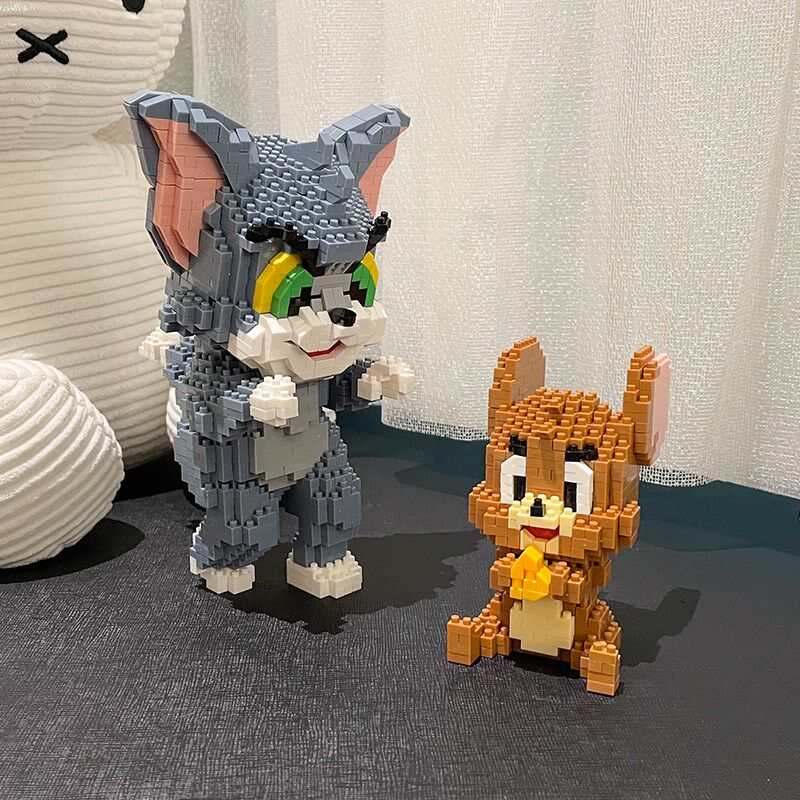 速发小颗粒拼装积木成人拼图儿童益智玩具摆件猫和老鼠桌面摆件